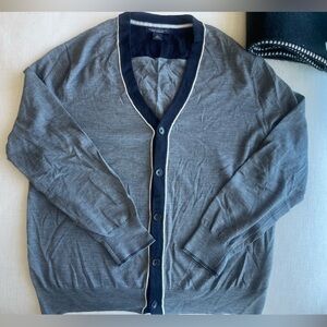 Banana Republic Gray Cardigan with Navy Trim XL